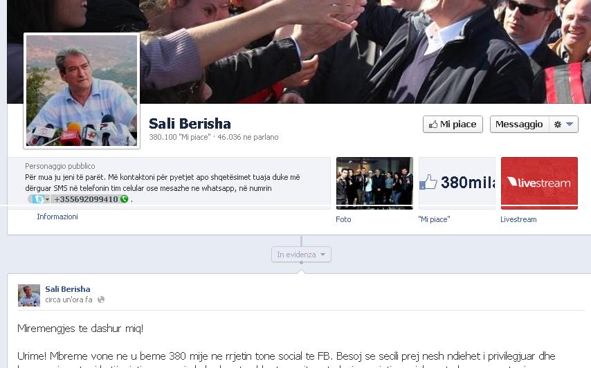 Berisha arrin 380 mijë ndjekës në Facebook