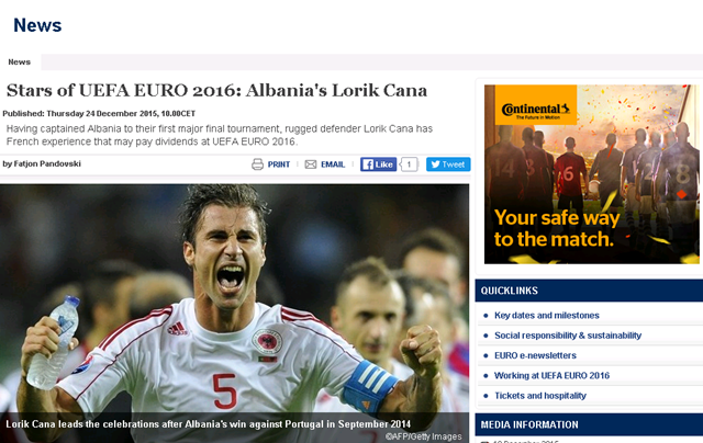 UEFA: Lorik Cana mes yjeve të Euro 2016