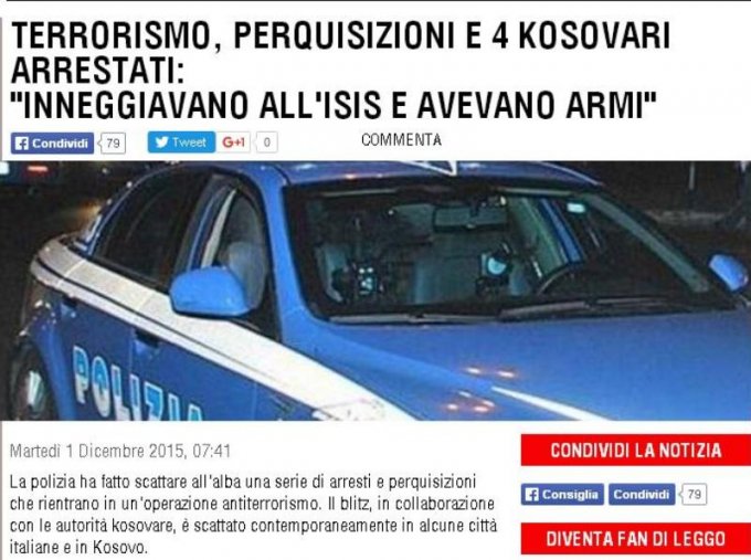 Operacioni antiterrorizëm në Itali dhe në Kosovë, vë në pranga 4 shtetas kosovar
