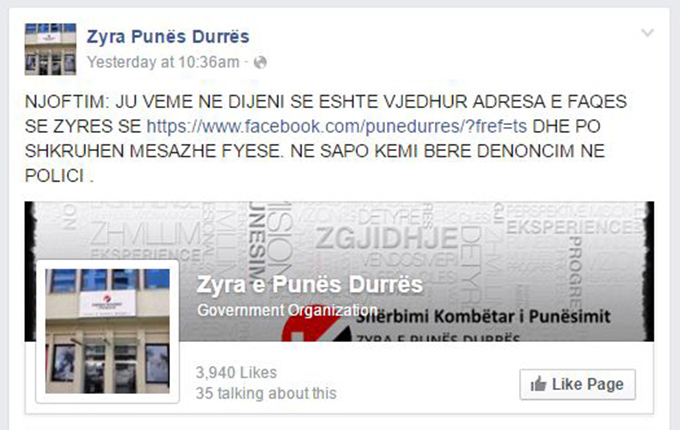 Durrës, vidhet profili në Facebook i Zyrës së Punës, njoftimi për duartrokitës ishte i rremë