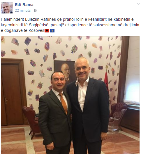 Rama merr në kabinet ish-drejtorin e doganave të Kosovës