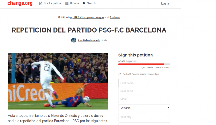 Peticioni/ 200 mijë firma, që të riluhet ndeshja Barcelona-PSG