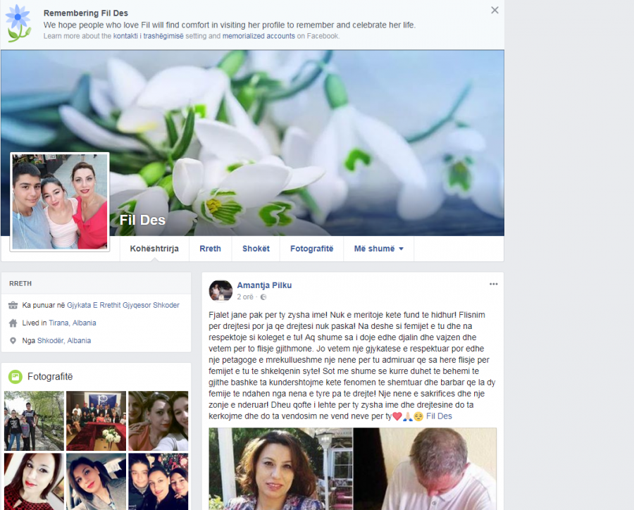 ‘Facebook’ mesazh për gjyqtaren e vrarë