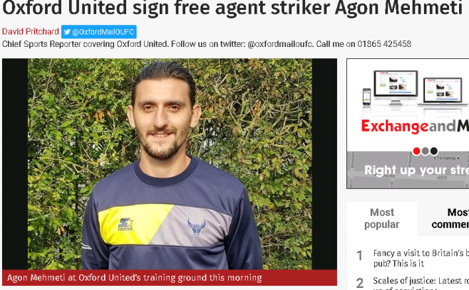 Një shqiptar në Ligën e Parë Angleze, Agon Mehmeti bashkohet me Oxford
