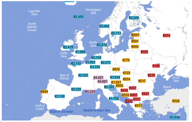 Harta/ Shqipëria me pagën më të ulët mesatare në Europë