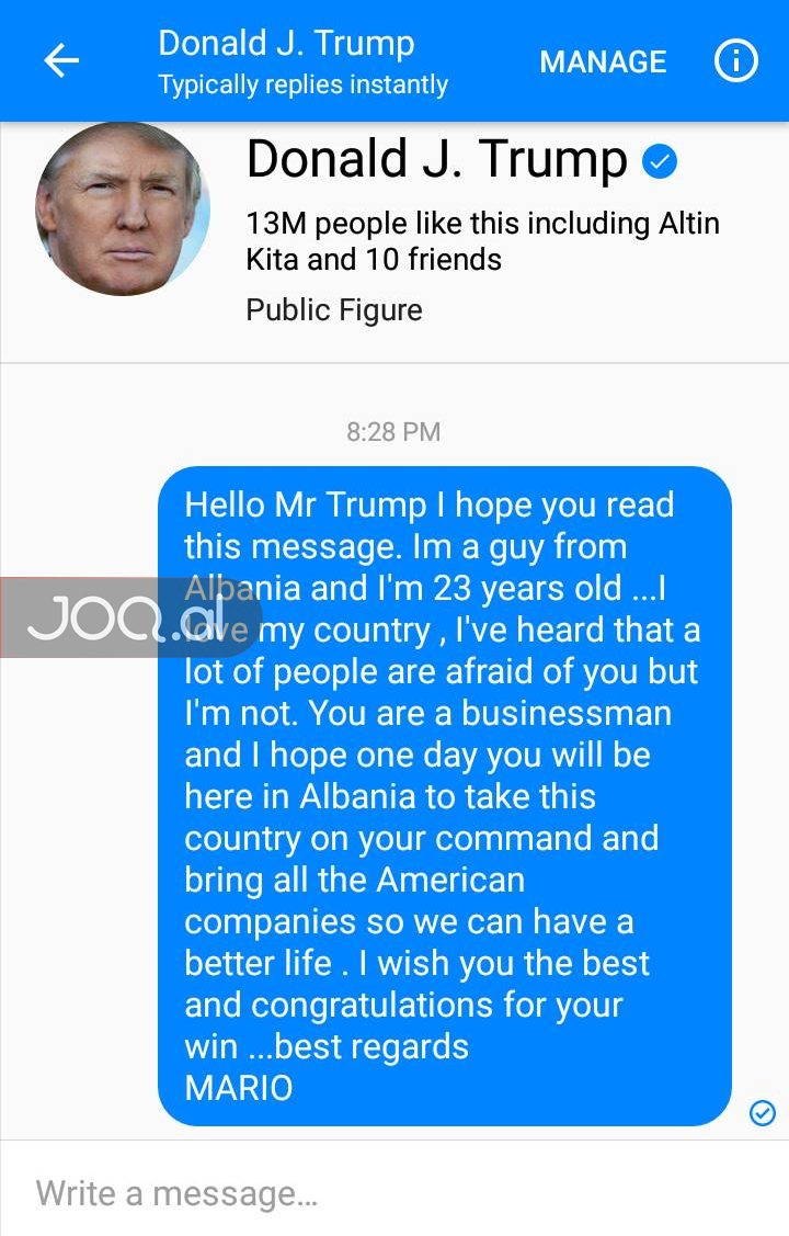 “Të gjithë kanë frikë nga ty, unë jo”, shqiptari i çon mesazhin e pazakontë Trump-it