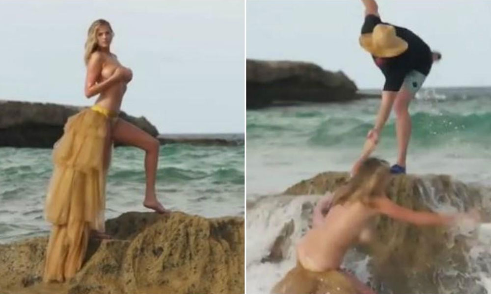 VIDEO/ Rrëzimi i dhimbshëm i Kate Upton gjatë setit të fotografive për “Sports Illustrated”