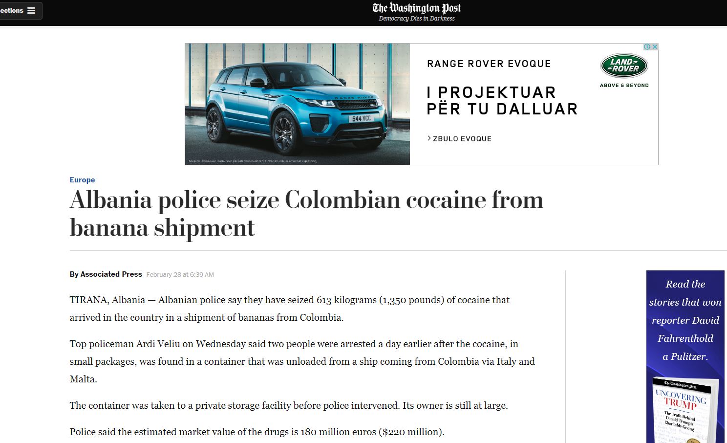 180 mln euro kokainë kolumbiane në Durrës, çfarë shkruajnë mediet amerikane