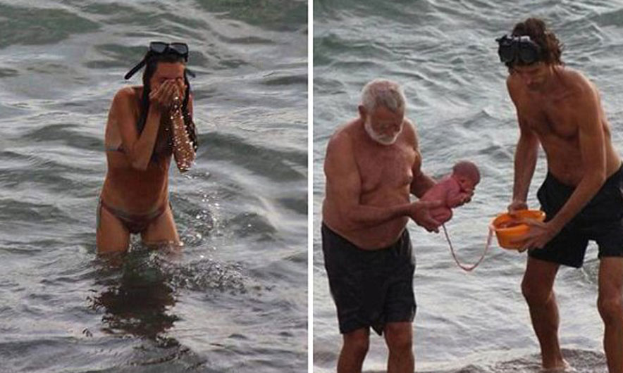 Lind fëmijën… duke bërë not në det (FOTO)