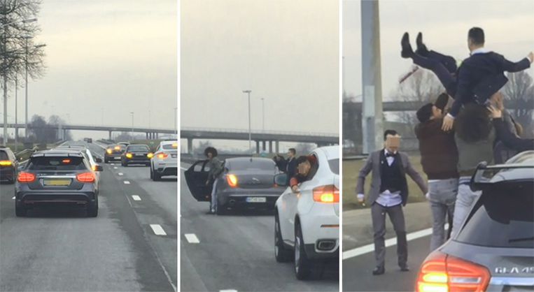 Dasmorët ngrejnë dhëndrin në ajër, bllokojnë autostradën