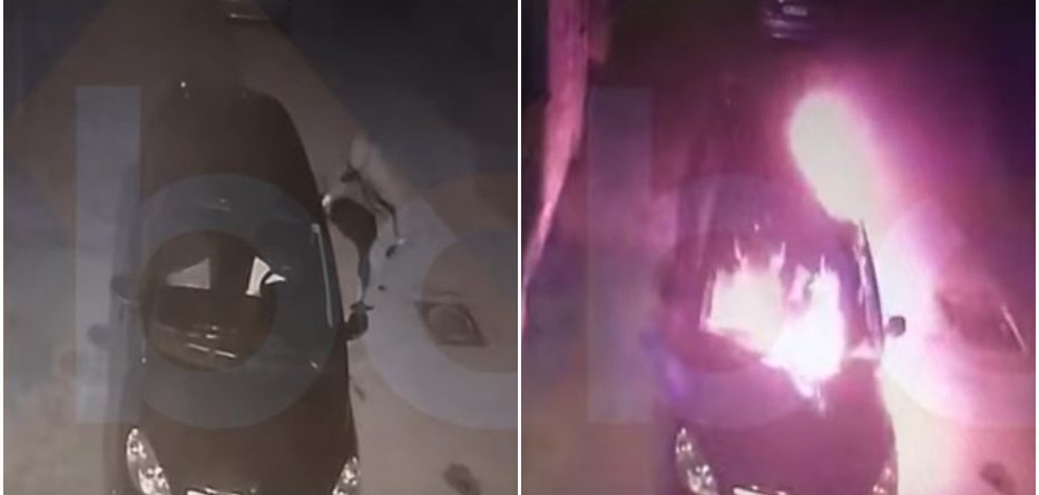 Dalin pamjet, i riu me kapuç i hedh benzinë makinës së pedagogut dhe i vë flakën (VIDEO)