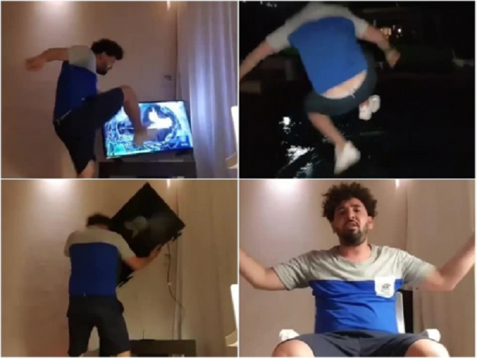 VIDEO/ Çmenduria e tifozit, theu televizorin dhe e hodhi në lumë pas humbjes në finale