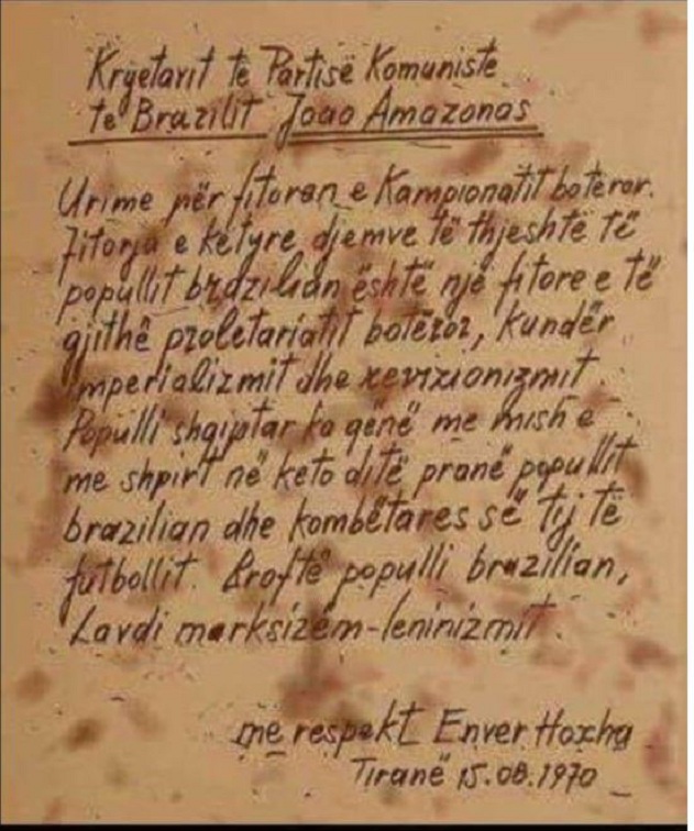 Letra e rrallë/ Kur Enver Hoxha uronte Brazilin për fitoren e Botërorit