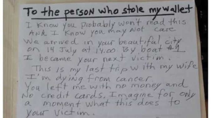 Letra prekëse e të sëmurit me kancer për hajdutin: Ishte udhëtimi im i fundit
