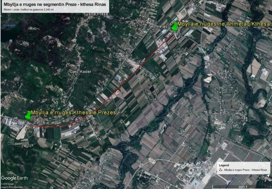 Bllokohet segmenti nga Preza deri në kthesën e Rinasit, devijohet trafiku