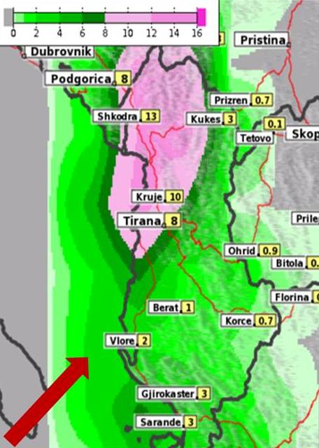 Harta/ Zonat ku priten më shumë reshje gjatë natës dhe nesër paradite