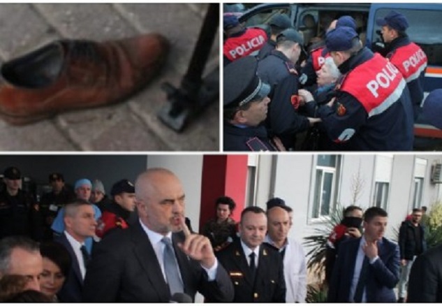 FOTO/ Banorët gjuajnë me këpucë Ramën gjatë vizitës në spital