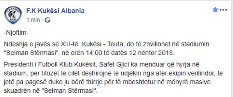 Zyrtare/ Kaosi me stadiumin, ja ku do të zhvillohet Kukësi-Teuta