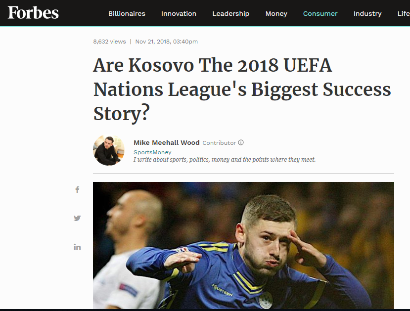 ”Forbes” artikull për Kosovën: Histori suksesi në Ligën e Kombeve 2018