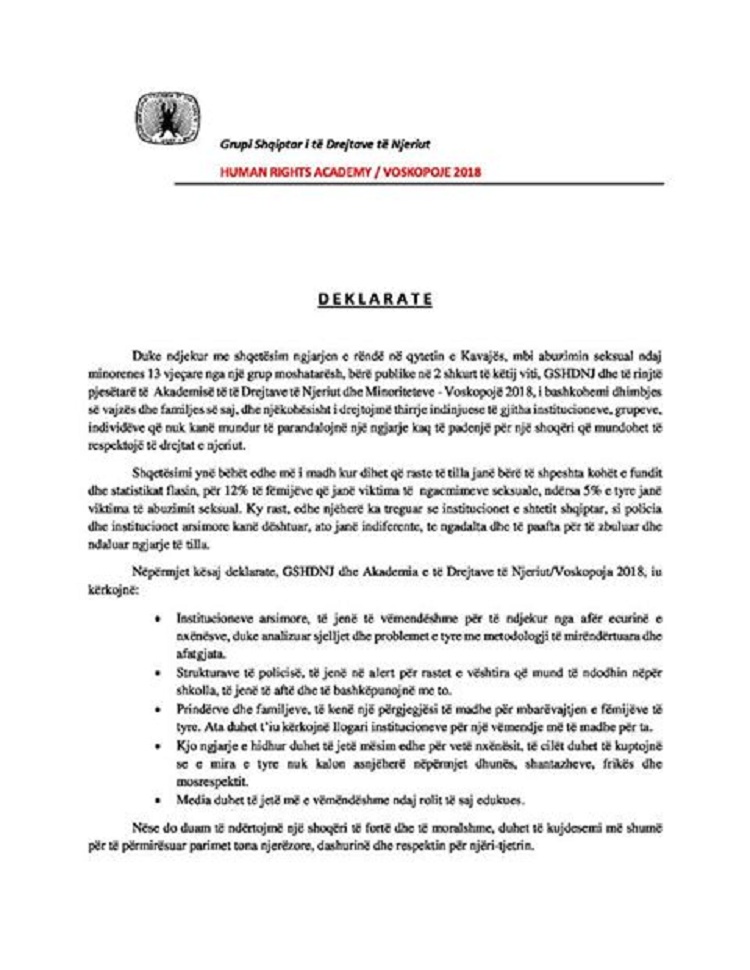 Abuzimi seksual me 13-vjeçaren, GSHDN: Institucionet kanë dështuar