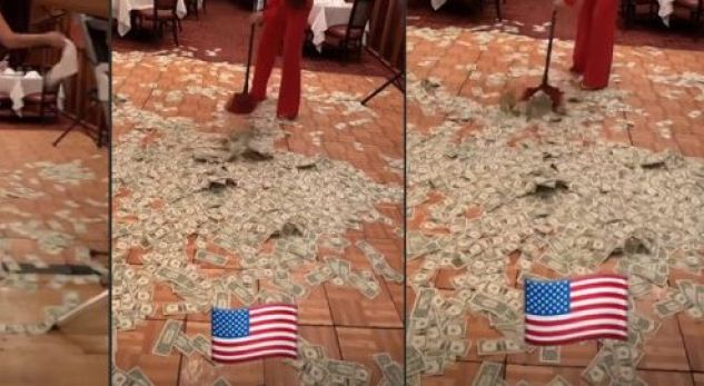 Këngëtarja shqiptare mbledh paratë me fshesë