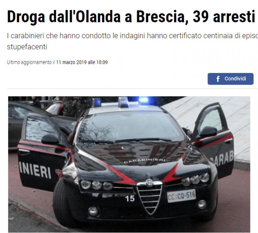 Drogë nga Holanda/ 39 të arrestuar në Itali, mes tyre 29 shqiptarë