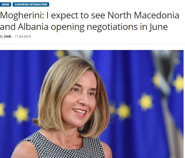Mogherini: Pres të hapen negociatat në qershor për Shqipërinë