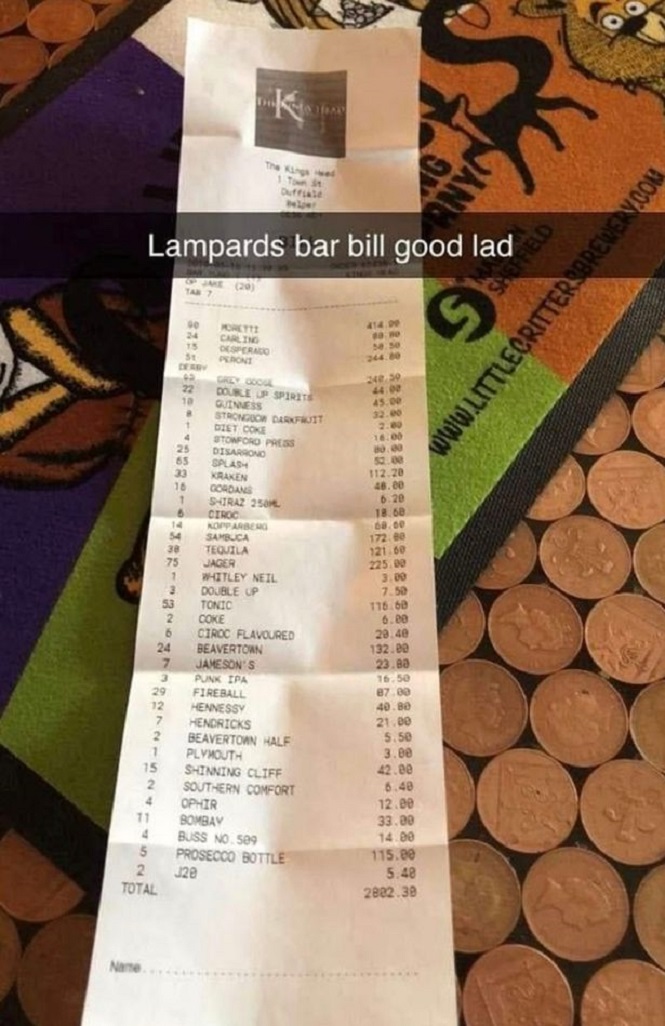 Festa e çmendur e skuadrës së Lampard, 2800 paund për 209 birra dhe 75 “Jagermeister”
