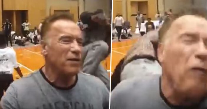 Arnold Schwarzenegger sulmohet pas krahëve me një shqelm (VIDEO)