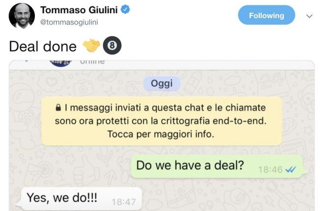 Klubi i Serisë A zyrtarizon marrëveshjen në WhatsApp!