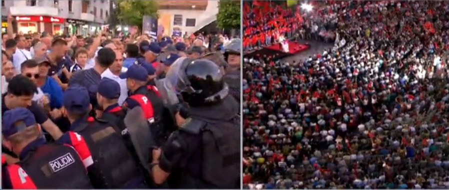 Elbasan, Rama mban mitingun, mbështetësit e PD-së shtyjnë kordonin e policisë