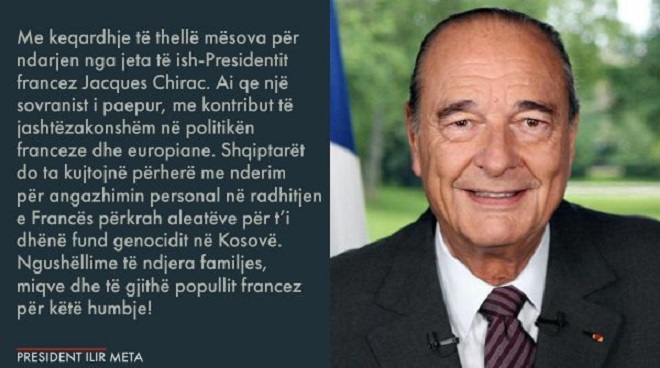 Ndarja nga jeta e Chirac, Meta: Shqiptarët do ta kujtojnë për angazhimin ndaj Kosovës