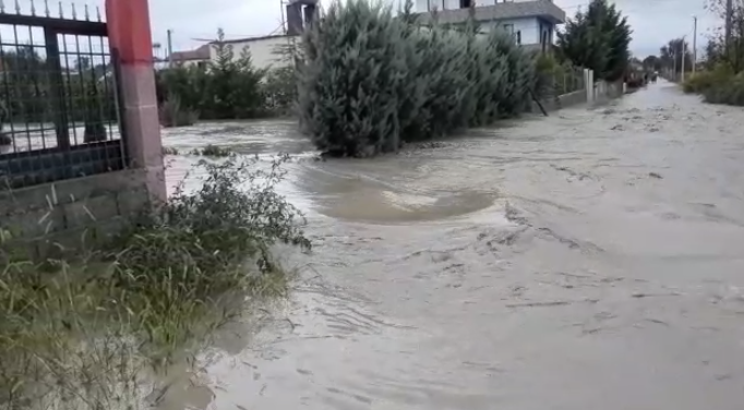 Përroi del nga shtrati, Kurbini nën ujë. Përmbyten rrugët e shtëpitë