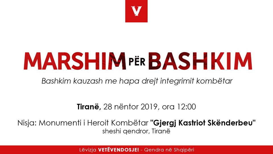 Vetëvendosje Tiranë: Më 28 Nëntor marshim për bashkim të Shqipërisë dhe Kosovës