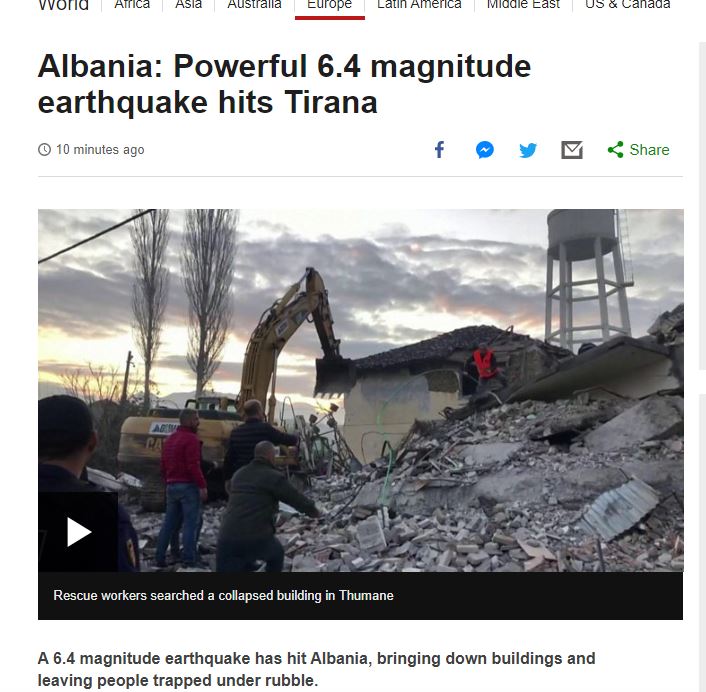 Tërmeti lajm botëror, më i madhi i dhjetëvjeçarëve të fundit: Dridhje të tmerrshme në Shqipëri