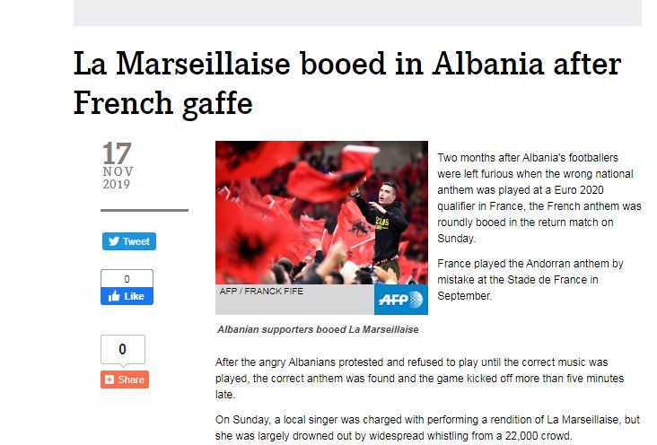 Himni francez vërshëllehet në Tiranë, jehonë në mediat e huaja