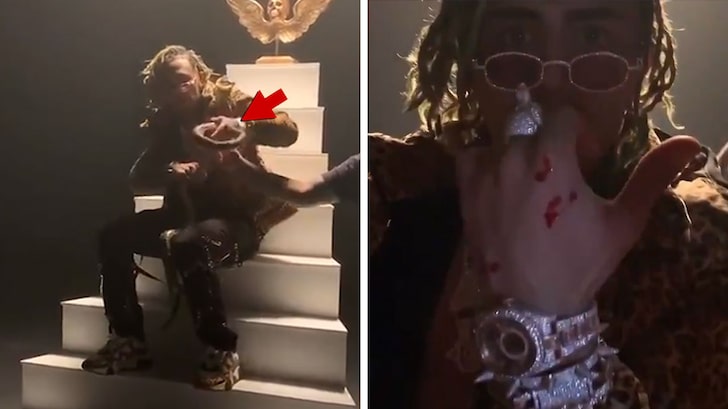 Reperi pickohet nga gjarpri gjatë xhirimeve (VIDEO)