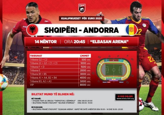 Publikohen çmimet e biletave për ndeshjen Shqipëri-Andorrë