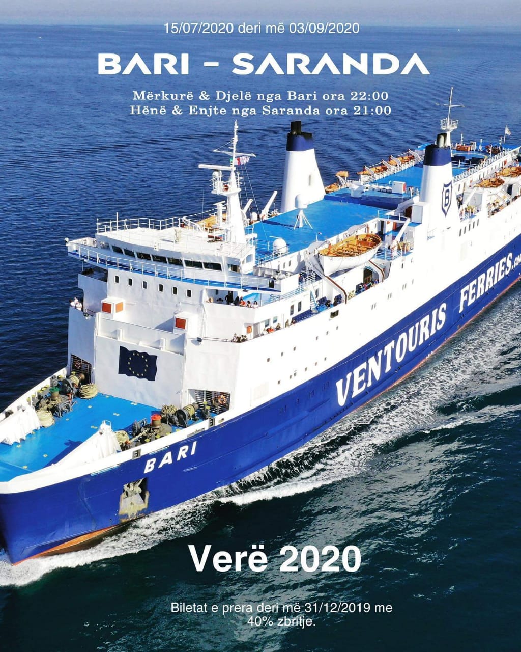 Ventouris Ferries sjell linjën e re Bari-Saranda, 40% ulje në çmimin e biletës deri në fund të dhjetorit