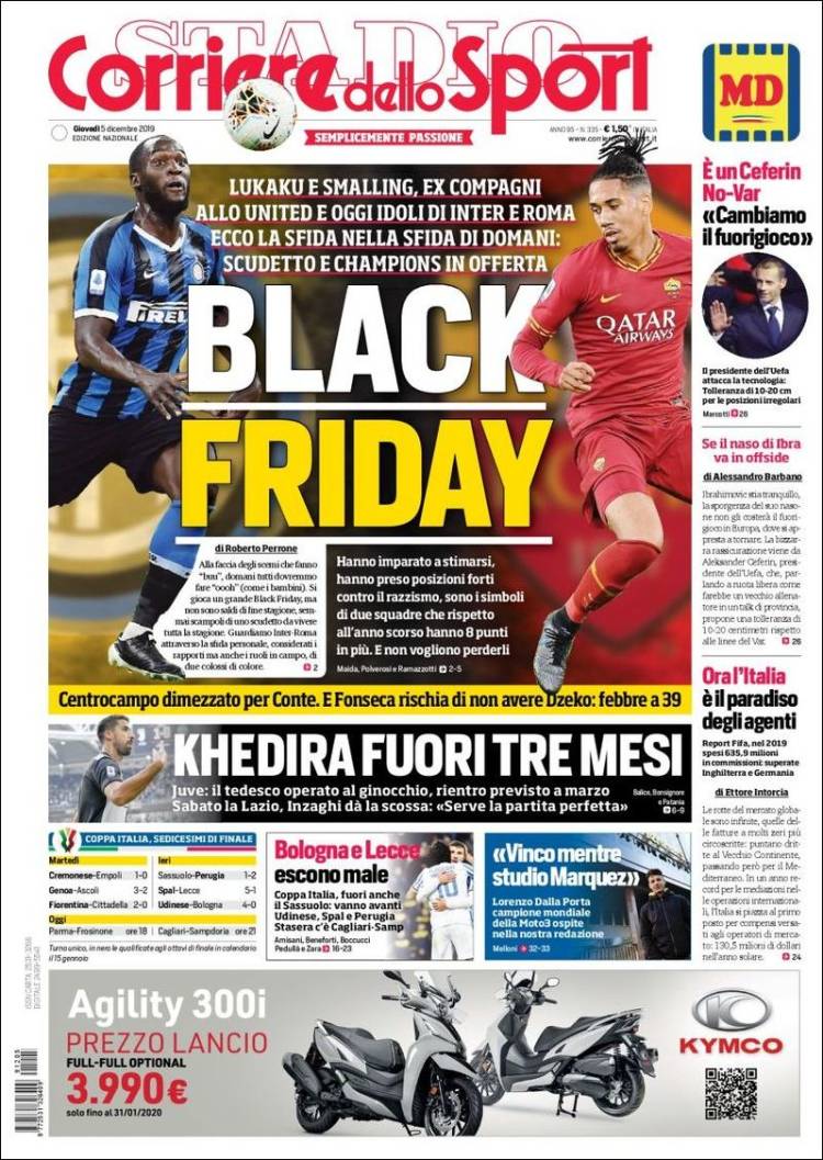 “Black Friday” me Lukakun dhe Smolling protagonist, titulli i gazetës në Itali shkakton polemika