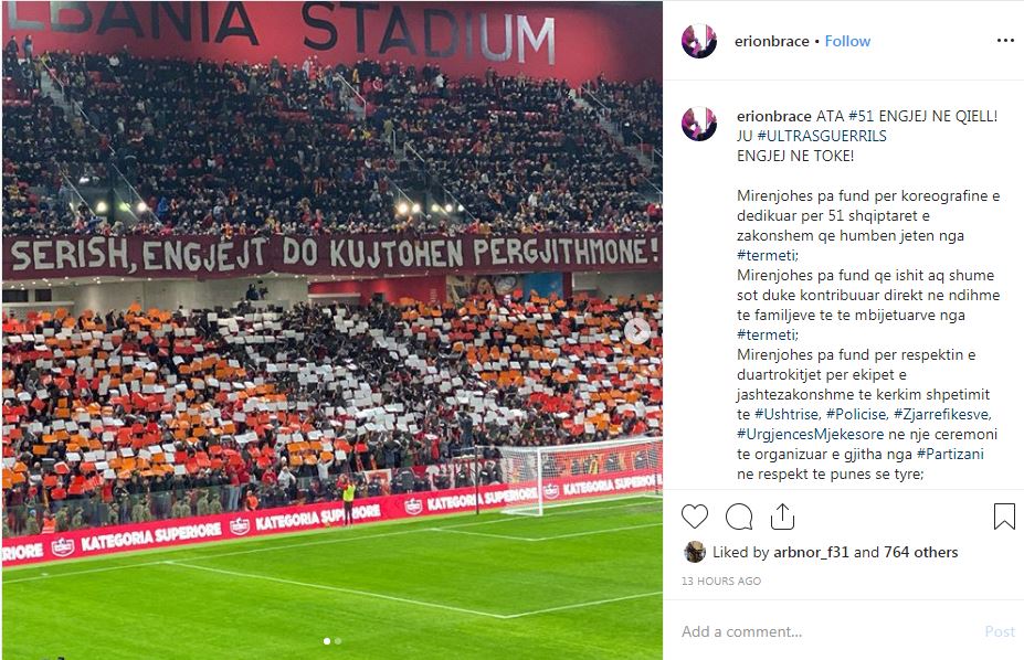 Braçe pas derbit: Mirënjohje pa fund për koreografinë e dedikuar 51 shqiptarëve