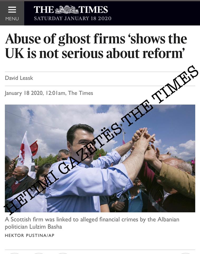 Balla publikon shkrimin e “The Times”: Hetim britanik për dosjen “Basha-675 mijë USD”, provat e reja konfirmojnë krimin