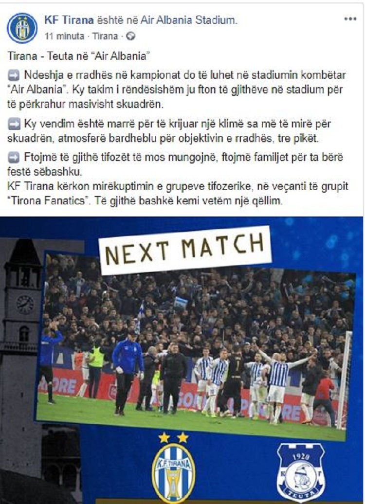 Tirana-Teuta do të luhet në Air Albania
