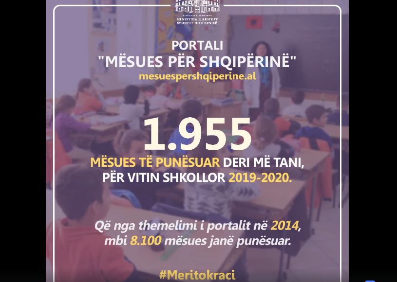 Portali “Mësues për Shqipërinë” punëson 1955 mësues për vitin 2019-2020
