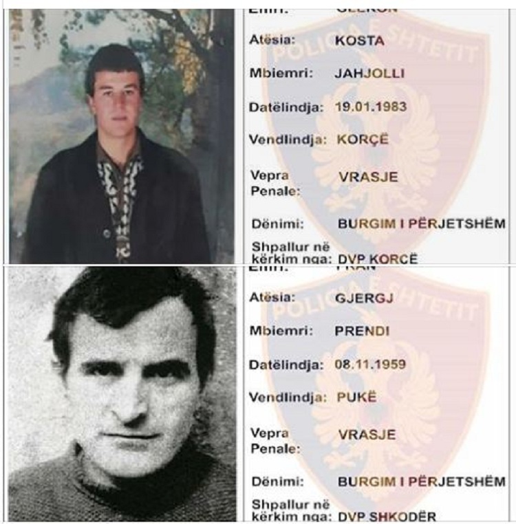 Policia shqiptare publikon emrat dhe fotot e dy vrasësve shumë të kërkuar, dënuar me burg përjetë