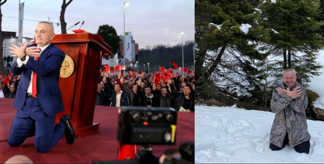 Murrizi ironizon Metën, bën shqiponjën dhe ulet në gjunjë në mes të borës