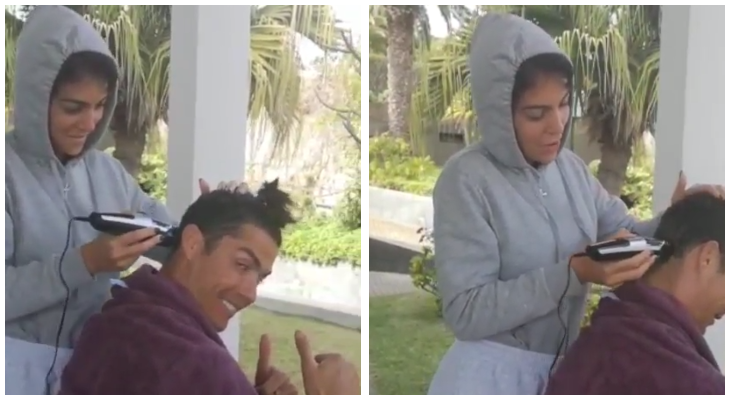 Në mungesë të berberit, Georgina qeth Ronaldon (FOTO)