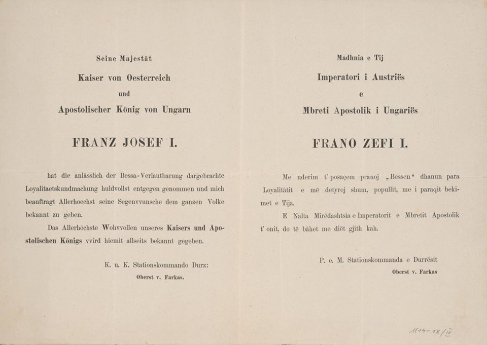 Histori/ Durrës, 1916. E bujshme: Kur austriakët emrin e Perandorit të tyre Franz Josef I e shqiptarizonin në&#8230; Frano Zefi I!