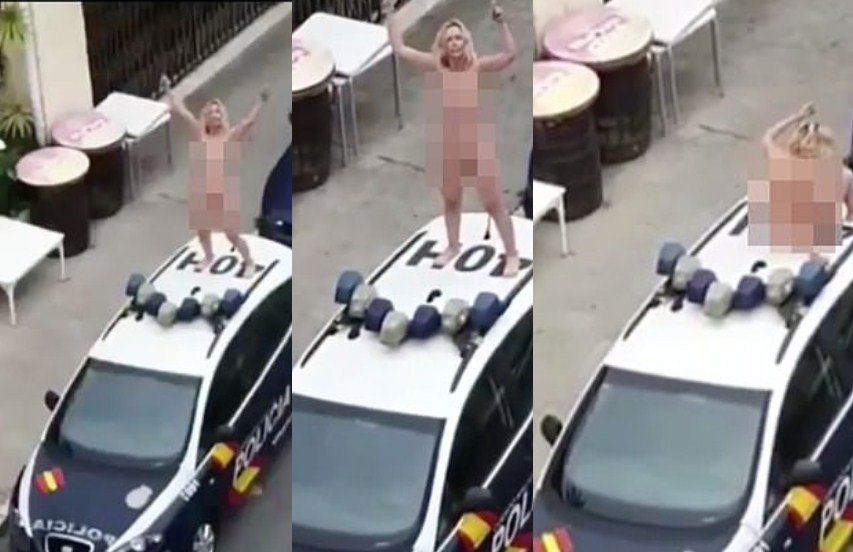 Gruaja kërcen nudo mbi makinën e policisë, sapo ishte liruar nga gjykata (FOTO)