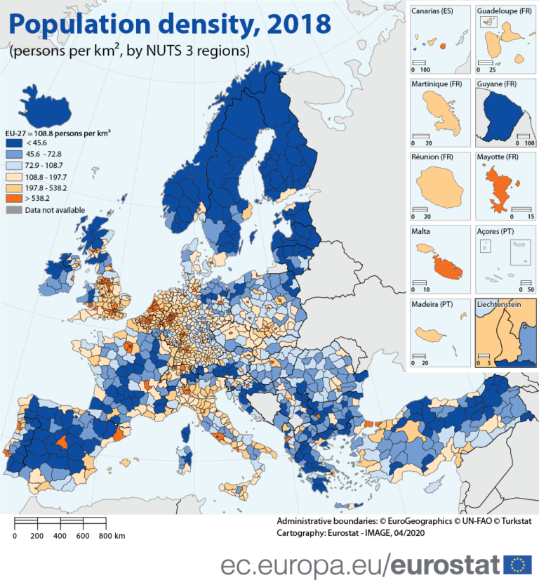 Harta e Eurostat për dendësinë e popullsisë, sa rrezikohen qytetet nga Covid-19; Tirana ndër më të populluarat